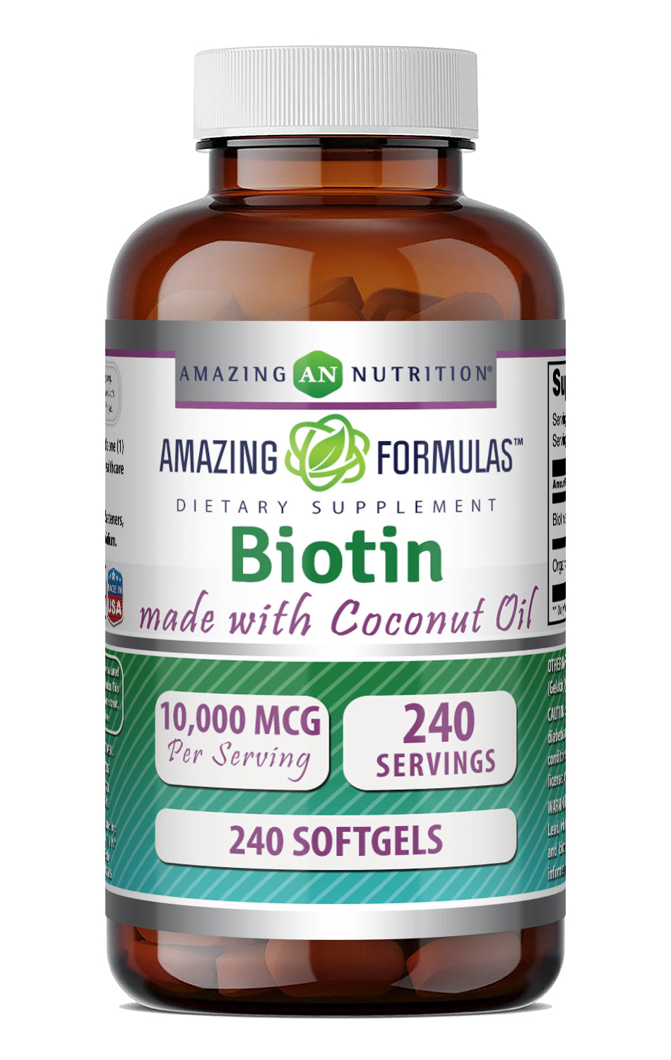 Amazing Formulas Biotin with Organic Coconut Oil 10,000 Mcg | 240 Softgels