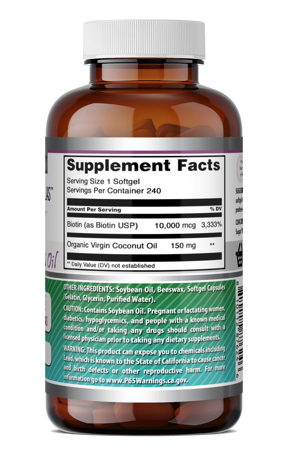 Amazing Formulas Biotin with Organic Coconut Oil 10,000 Mcg | 240 Softgels