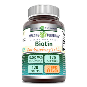 Amazing Formulas Biotin Fast Dissolving | 10000 Mcg |  120 Tablets | Citrus Flavor
