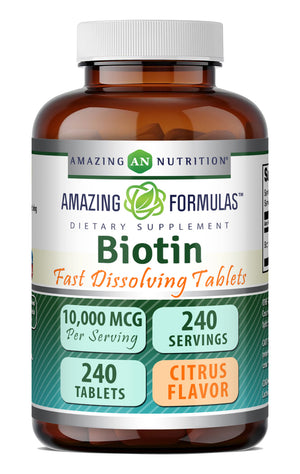Amazing Formulas Biotin (Vitamin B7) 10,000 Mcg | 240 Fast Dissolve Tablets | Citrus Flavor