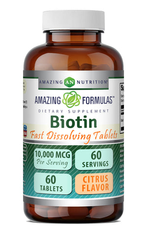 Amazing Formulas Biotin (Vitamin B7) 10,000 Mcg | 60 Fast Dissolve Tablets | Citrus Flavor
