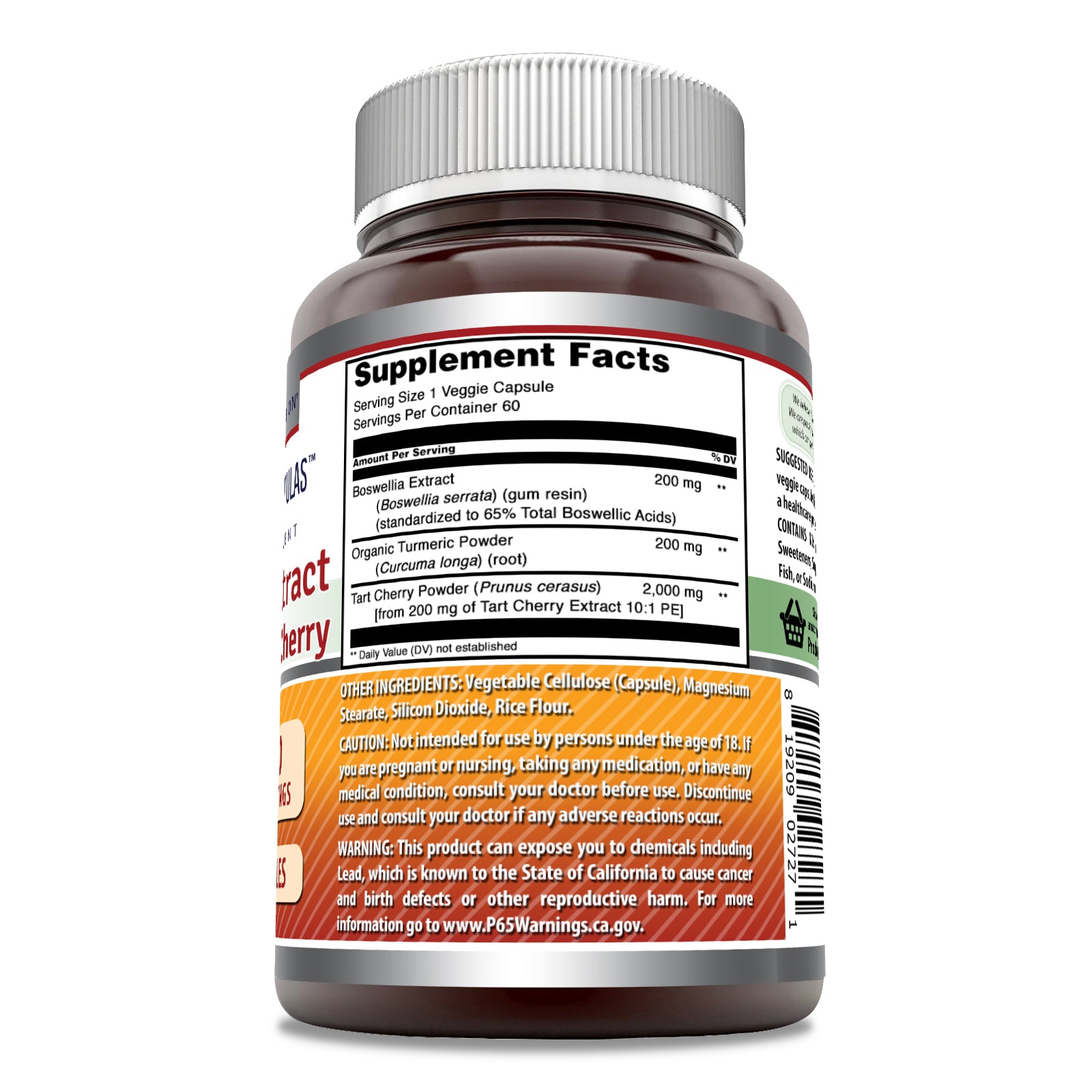Amazing Formulas Boswellia Extract, Turmeric & Tart Cherry | 2400 Mg | 60 Veggie Capsule