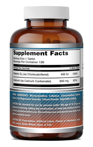 Amazing Formulas Calcium 400 IU with Vitamin D3 600 Mg | 120 Tablets