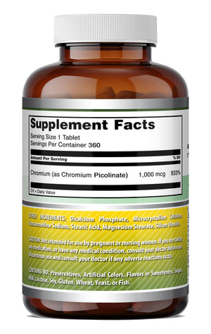 Amazing Formulas Chromium Picolinate 1000 Mcg | 360 Tablets