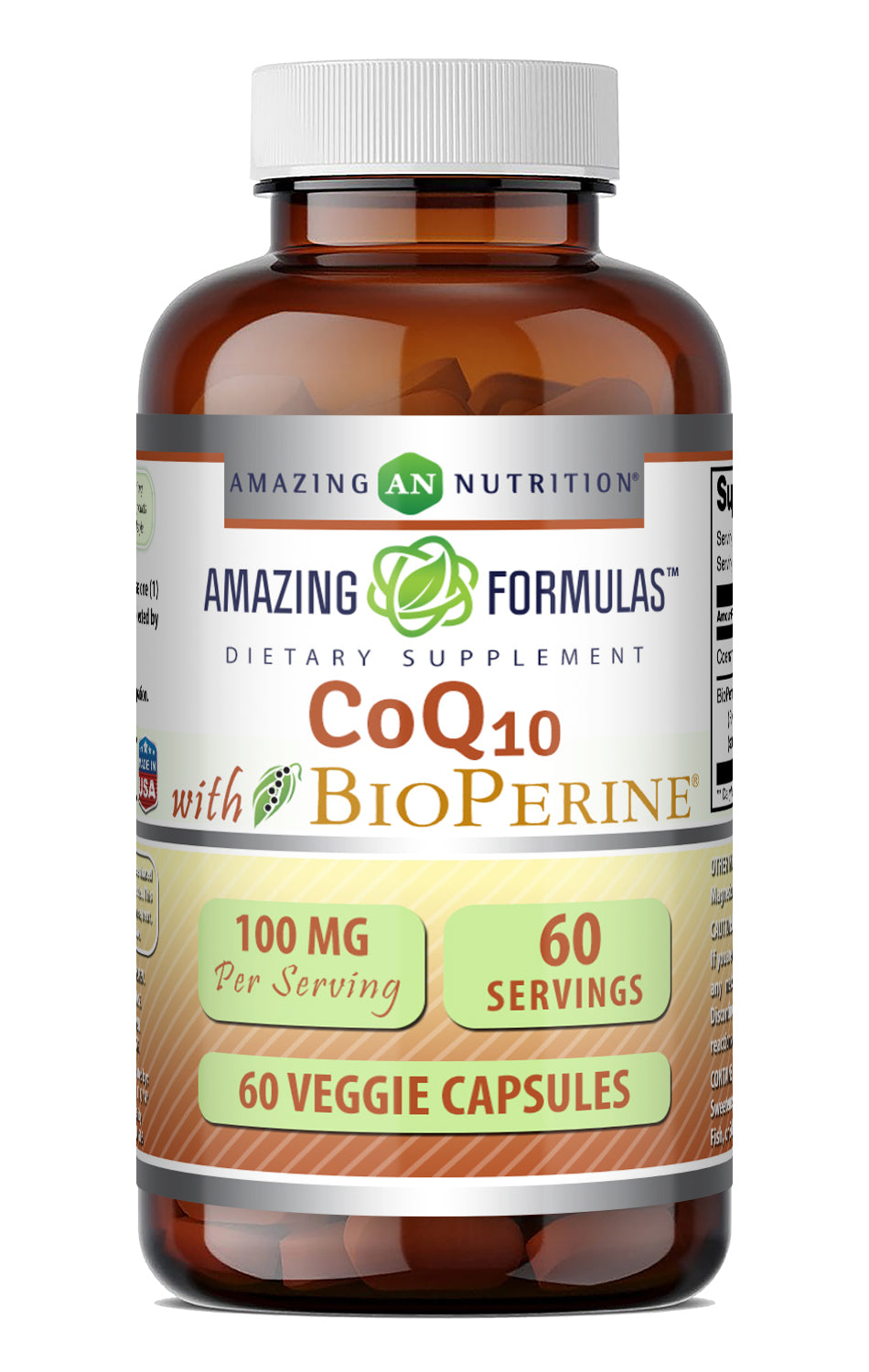 Amazing Formulas CoQ10 (Coenzyme Q10) with BioPerine 100 Mg | 60 Veggie Capsules