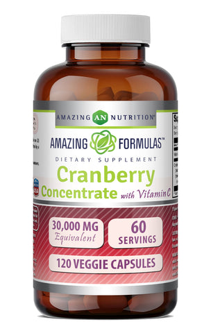 Image of Amazing Formulas Cranberry with Vitamin C 600 Mg of 50:1 Concentrate | Equivalent to 30,000 Mg | 120 Veggie Capsules