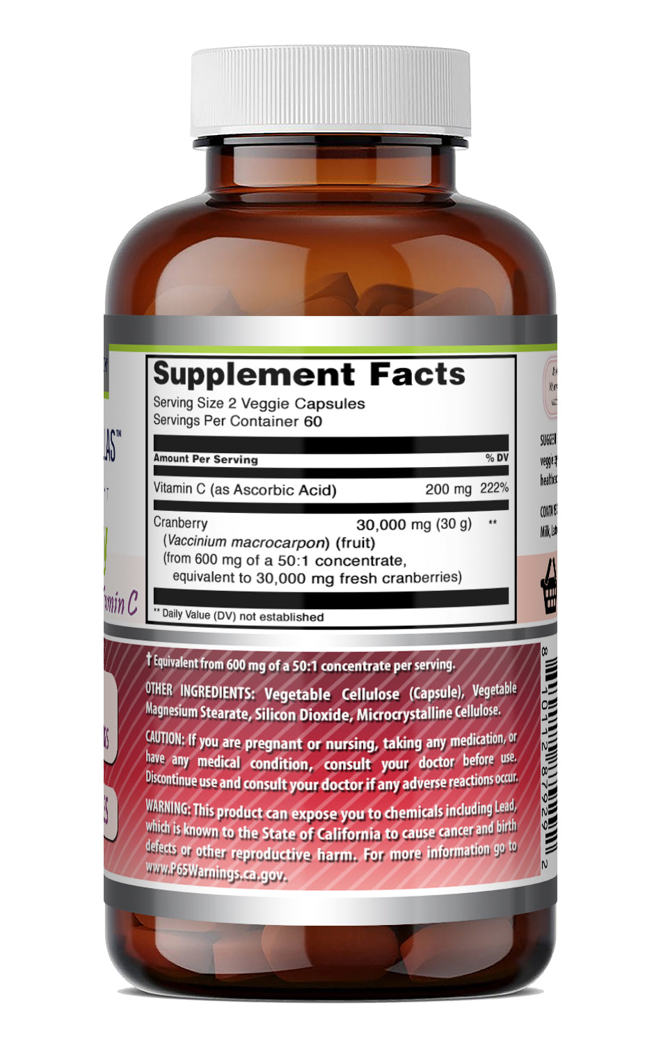 Amazing Formulas Cranberry with Vitamin C 600 Mg of 50:1 Concentrate | Equivalent to 30,000 Mg | 120 Veggie Capsules
