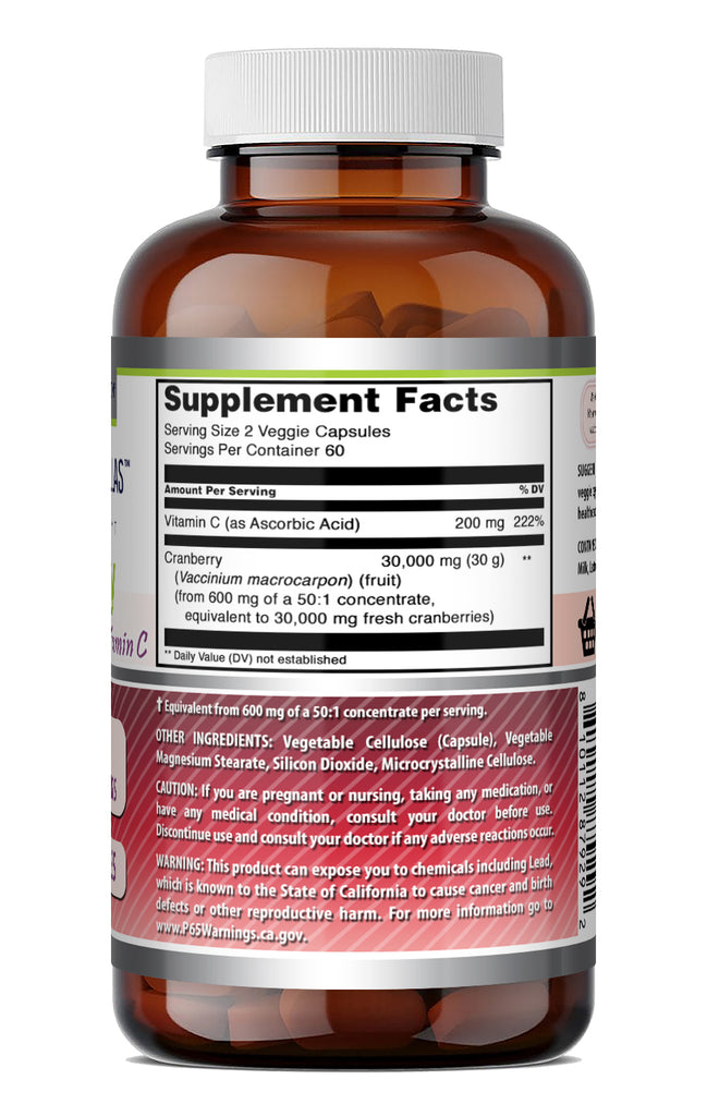 Amazing Formulas Cranberry with Vitamin C 600 Mg of 50:1 Concentrate | Equivalent to 30,000 Mg | 120 Veggie Capsules