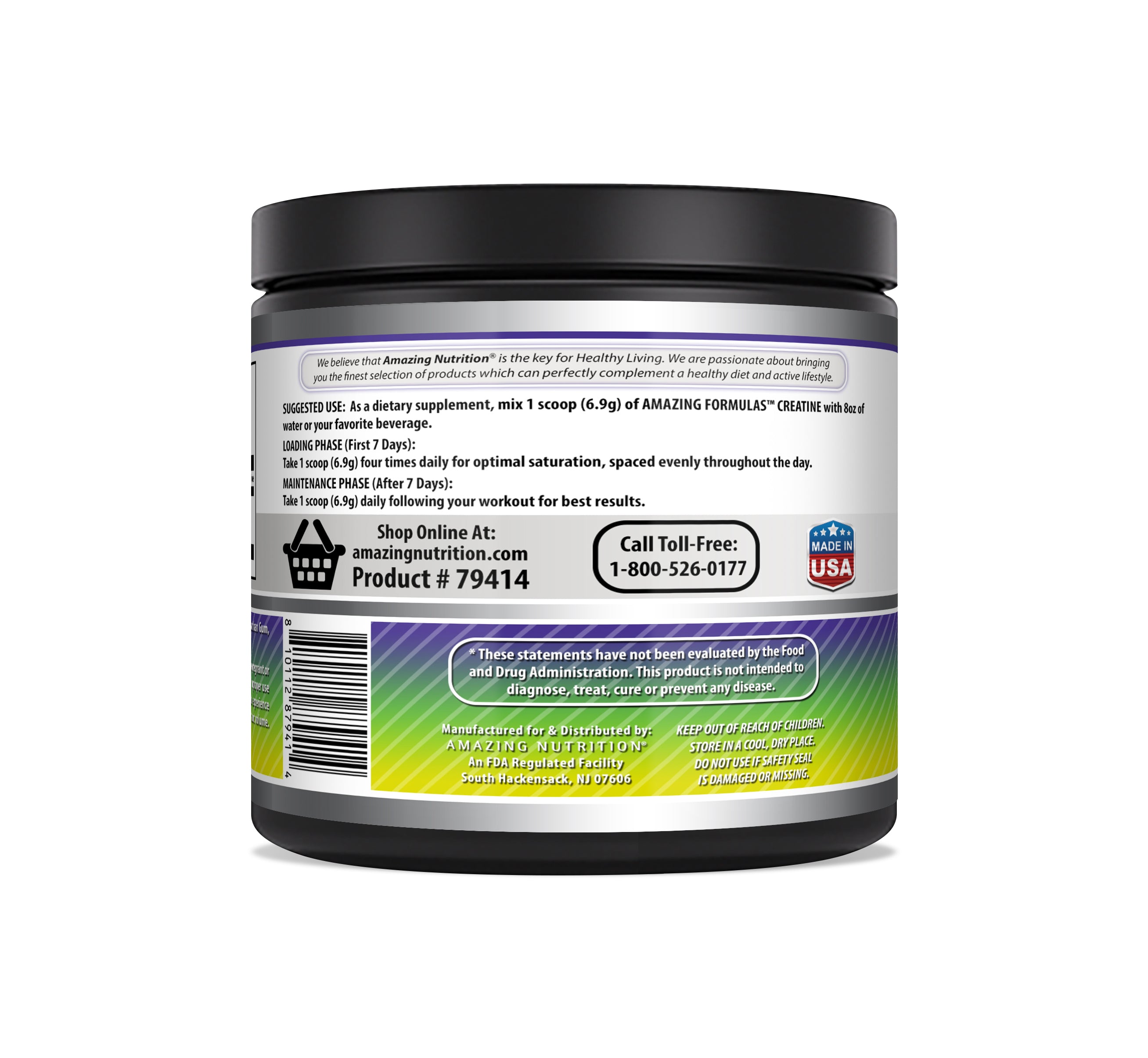 Amazing Formulas Creatine Monohydrate 5000 Mg (5 G) Lemon Lime Zest Flavor  | 60 Servings | 414 Grams (14.6 Oz) | Pre & Post-Workout Powder Supplement