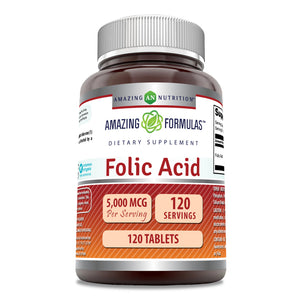 Amazing Formulas Folic Acid | 5000 Mcg | 120 Tablets