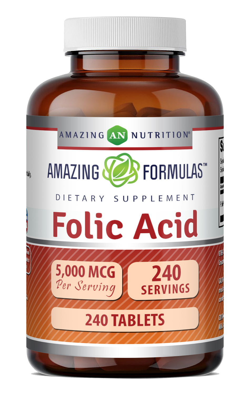 Amazing Formulas Folic Acid (Vitamin B9) 5000 Mcg | 240 Tablets