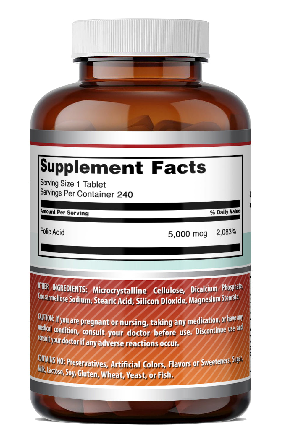 Amazing Formulas Folic Acid (Vitamin B9) 5000 Mcg | 240 Tablets