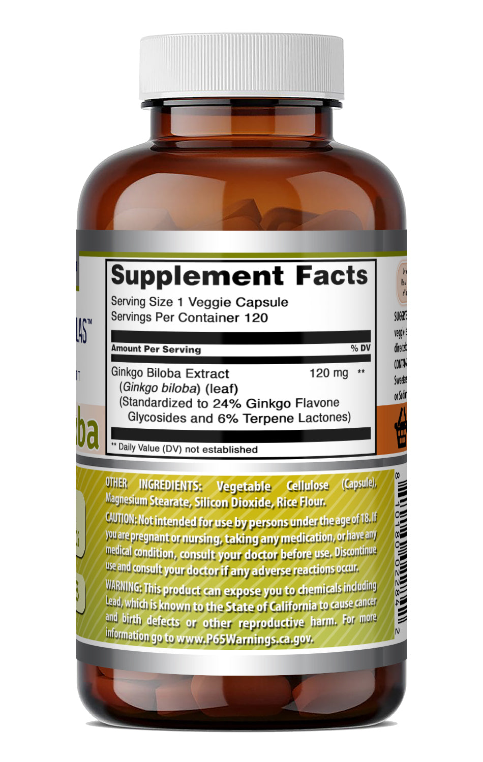 Amazing Formulas Ginkgo Biloba 120 Mg | Standardized to Contain 24% Ginkgo Flavone Glycosides | 120 Veggie Capsules
