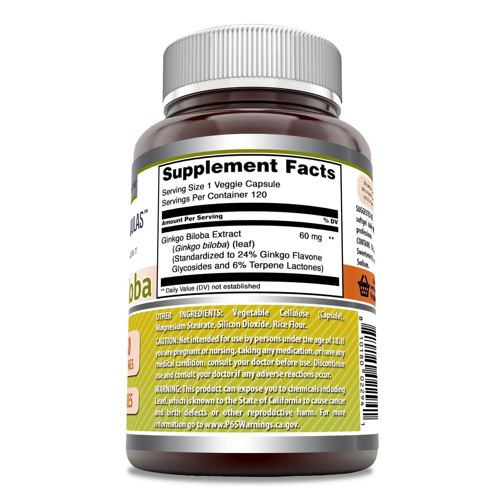 Amazing Formulas Ginkgo Biloba | 60 Mg | 120 Veggie Capsules