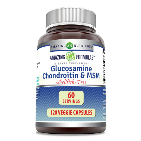 Image of Amazing Formulas Glucosamine Chondroitin & MSM | 120 Veggie Capsule | Shellfish Free