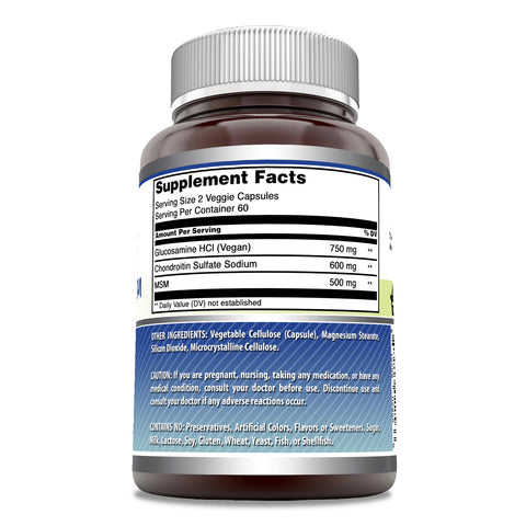 Image of Amazing Formulas Glucosamine Chondroitin & MSM | 120 Veggie Capsule | Shellfish Free