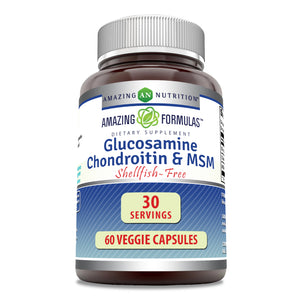 Amazing Formulas Glucosamine Chondroitin & MSM | 60 Veggie Capsule | Shellfish Free