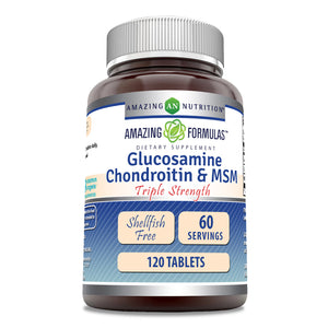 Amazing Formulas Glucosamine Chondroitin MSM | Triple Strength | 120 Tablets | Shellfish Free