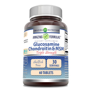 Amazing Formulas Glucosamine Chondroitin MSM | Triple Strength | 60 Tablets | Shellfish Free