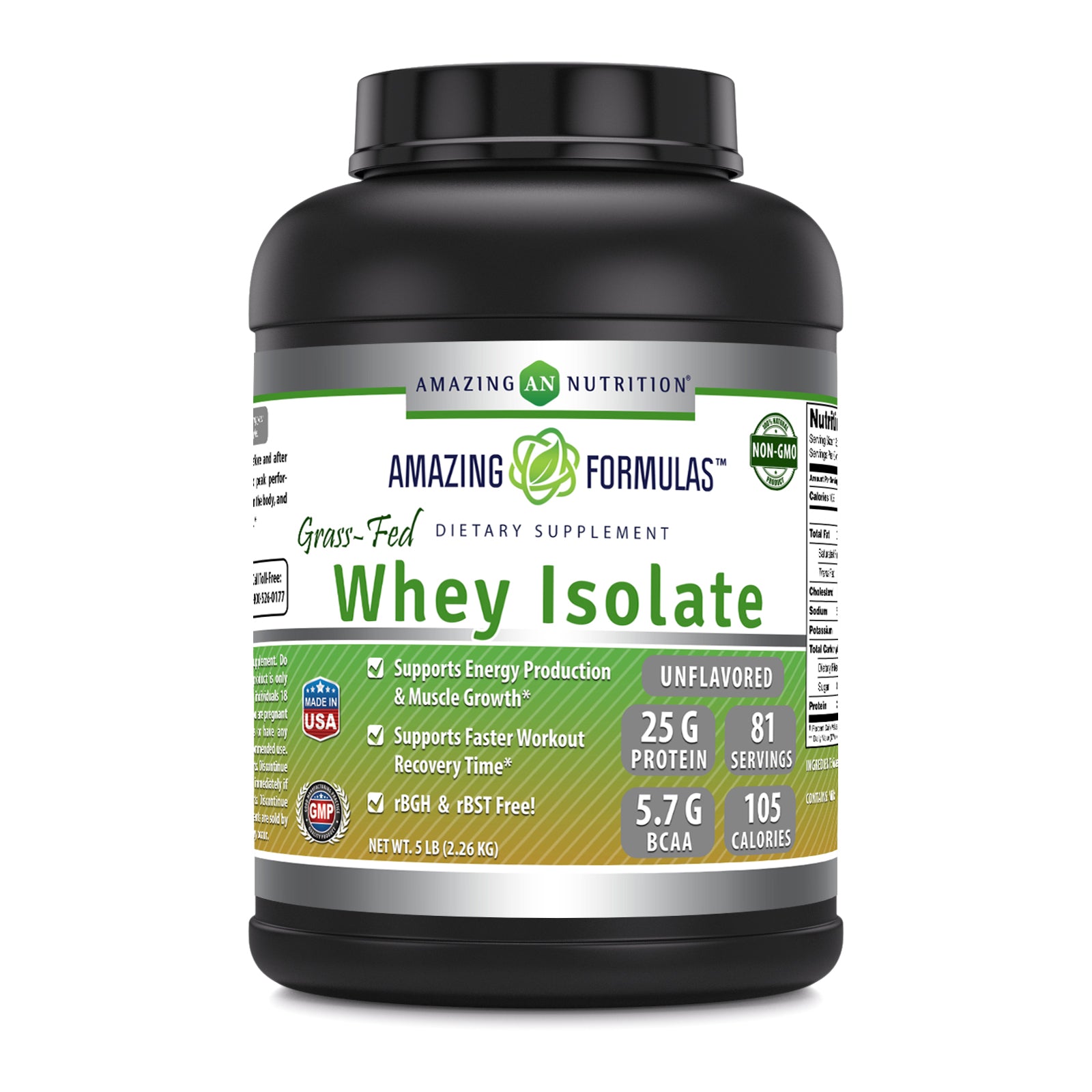 Amazing Formulas Grass-Fed Whey Protein Isolate | Unflavored | 5 Lbs