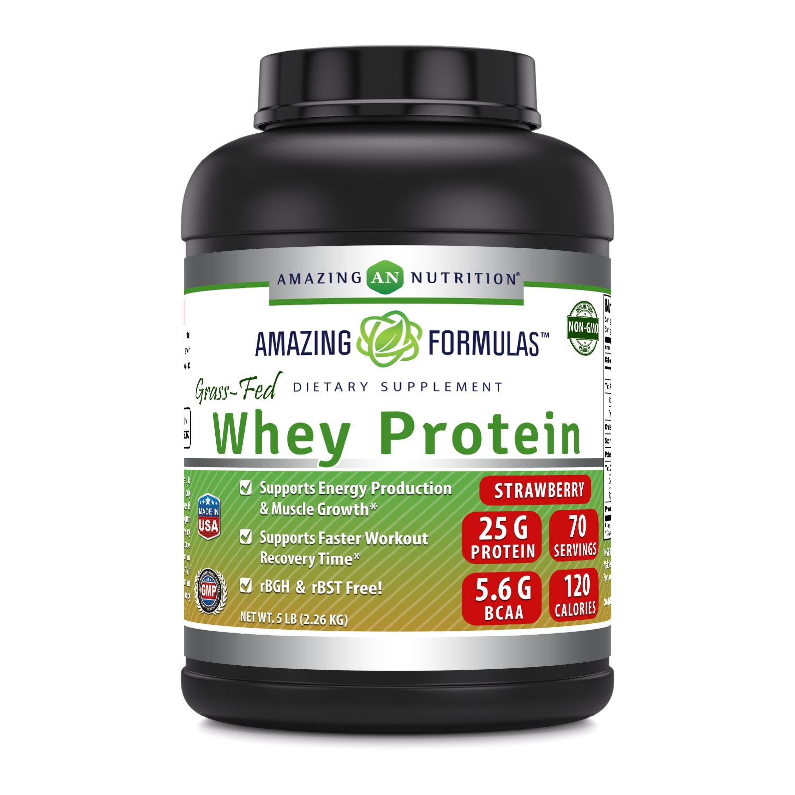 Amazing Formulas Grass Fed Whey Protein | 25 Grams Protein | 70 Servings | Strawberry Flavor