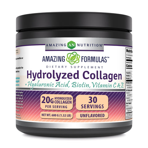 Image of Amazing Formulas Hydrolyzed Collagen + Hyaluronic Acid, Biotin, Vitamin C & E | 30 Servings Powder