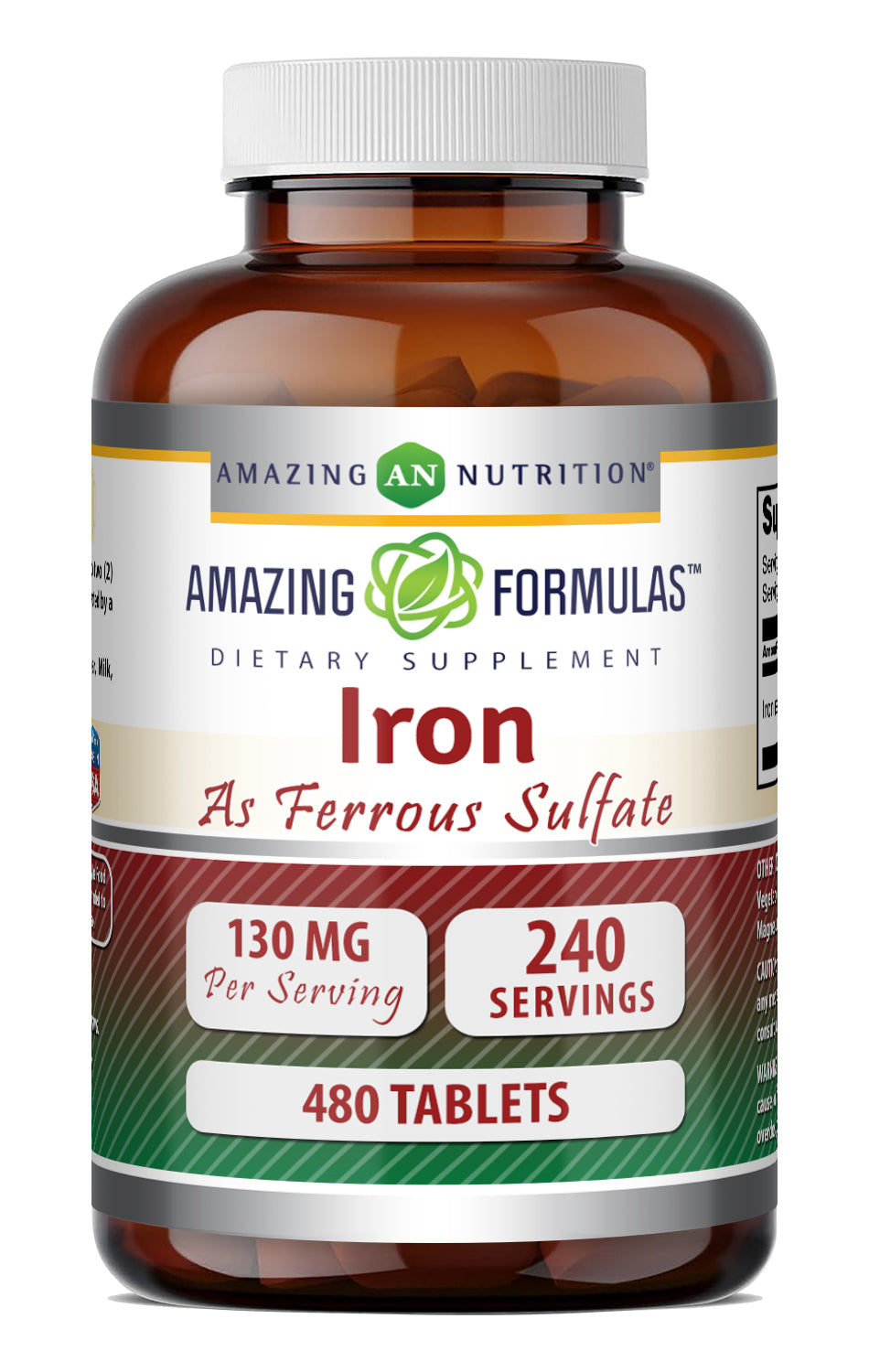 Amazing Formulas Iron (as Ferrous Sulfate) 130 Mg per Serving | 480 Tablets