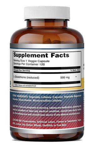 Amazing Formulas L-Glutathione (Reduced) 500 Mg | 120 Veggie Capsules