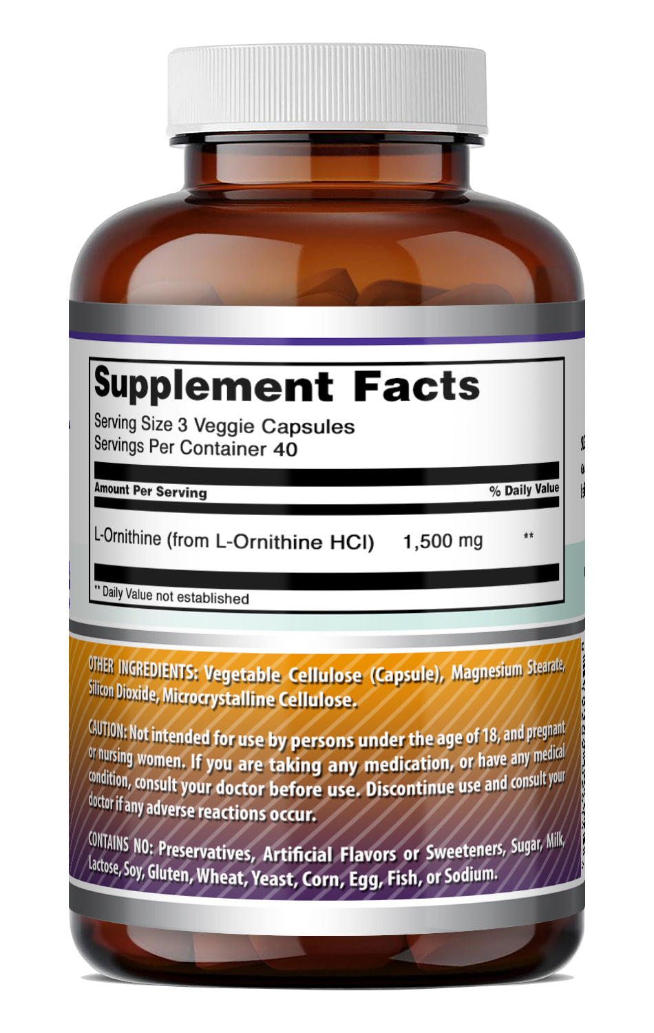Amazing Formulas L-Ornithine 1500 Mg Per Serving | 120 Veggie Capsules