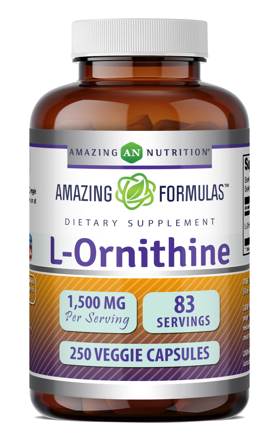 Amazing Formulas L-Ornithine 1500 Mg Per Serving | 250 Veggie Capsules