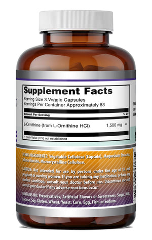 Amazing Formulas L-Ornithine 1500 Mg Per Serving | 250 Veggie Capsules