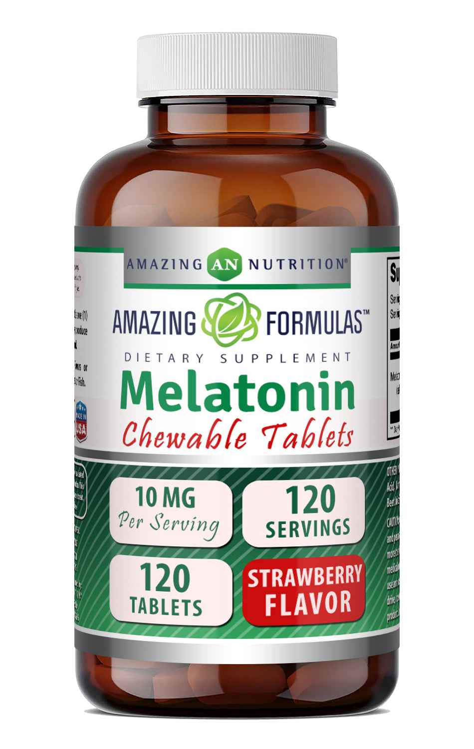 Amazing Formulas Melatonin 10 Mg | 120 Chewable Tablets | Strawberry Flavor