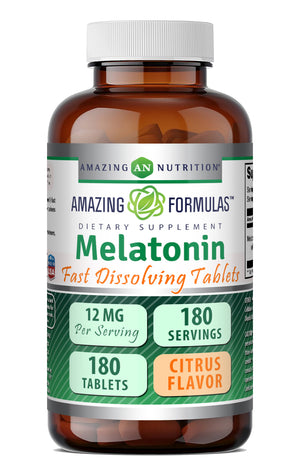 Amazing Formulas Melatonin 12 Mg | 180 Fast Dissolving Tablets | Citrus Flavor