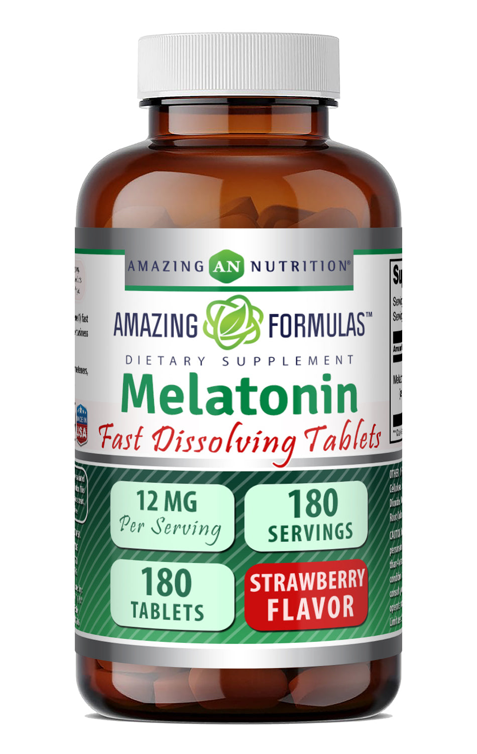 Amazing Formulas Melatonin 12 Mg | 180 Fast Dissolving Tablets | Strawberry Flavor