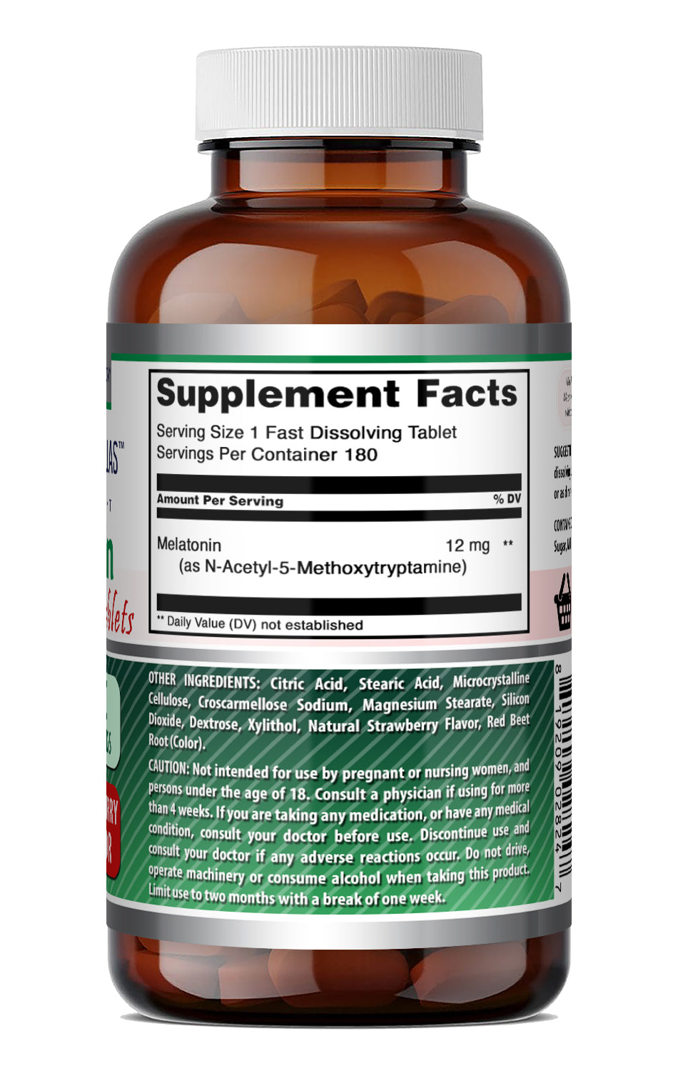 Amazing Formulas Melatonin 12 Mg | 180 Fast Dissolving Tablets | Strawberry Flavor
