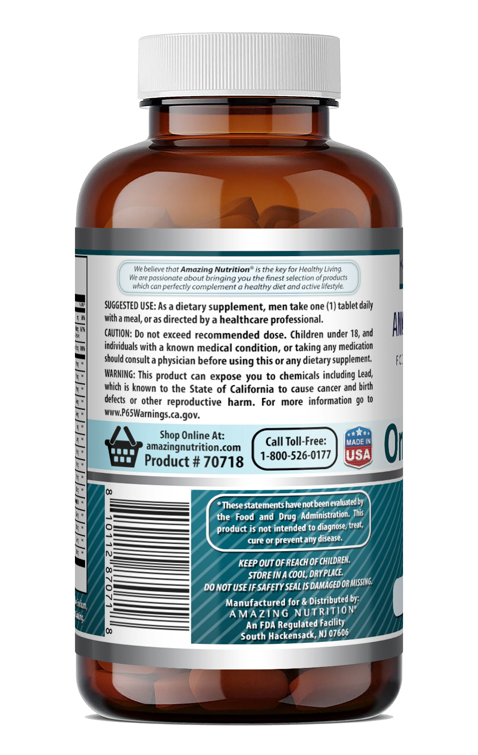 Amazing Formulas Men's One Multivitamin | Food Based | 75 Tablets | Blend of Vitamins, Minerals & Probiotics