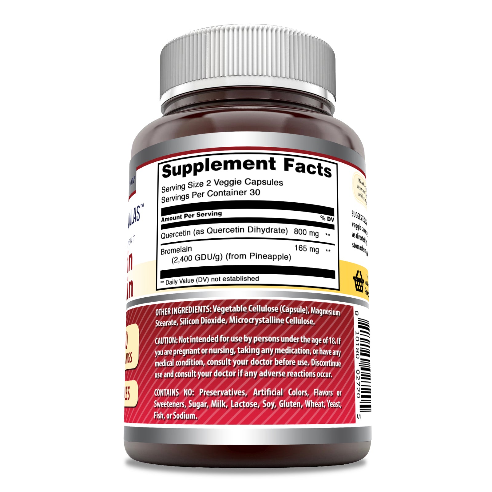 Amazing Formulas Quercetin 800 Mg with Bromelain 165 Mg Per Serving | 60 Veggie Capsules