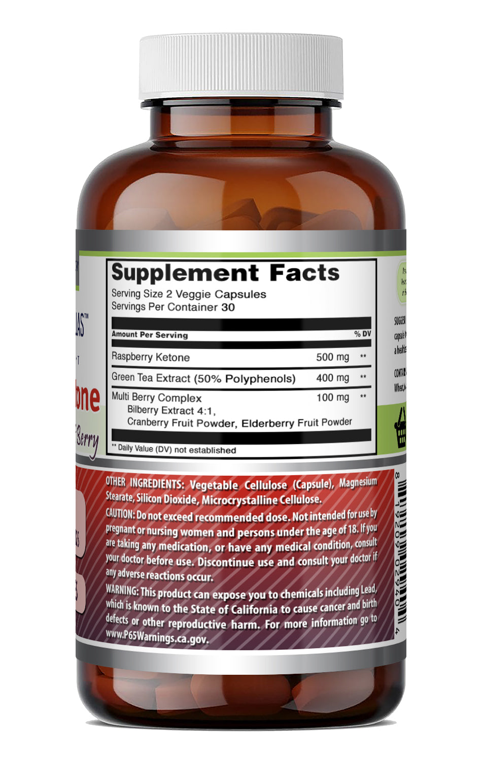 Amazing Formulas Raspberry Ketone with Green Tea & Multi-Berry 500 Mg | 60 Veggie Capsules