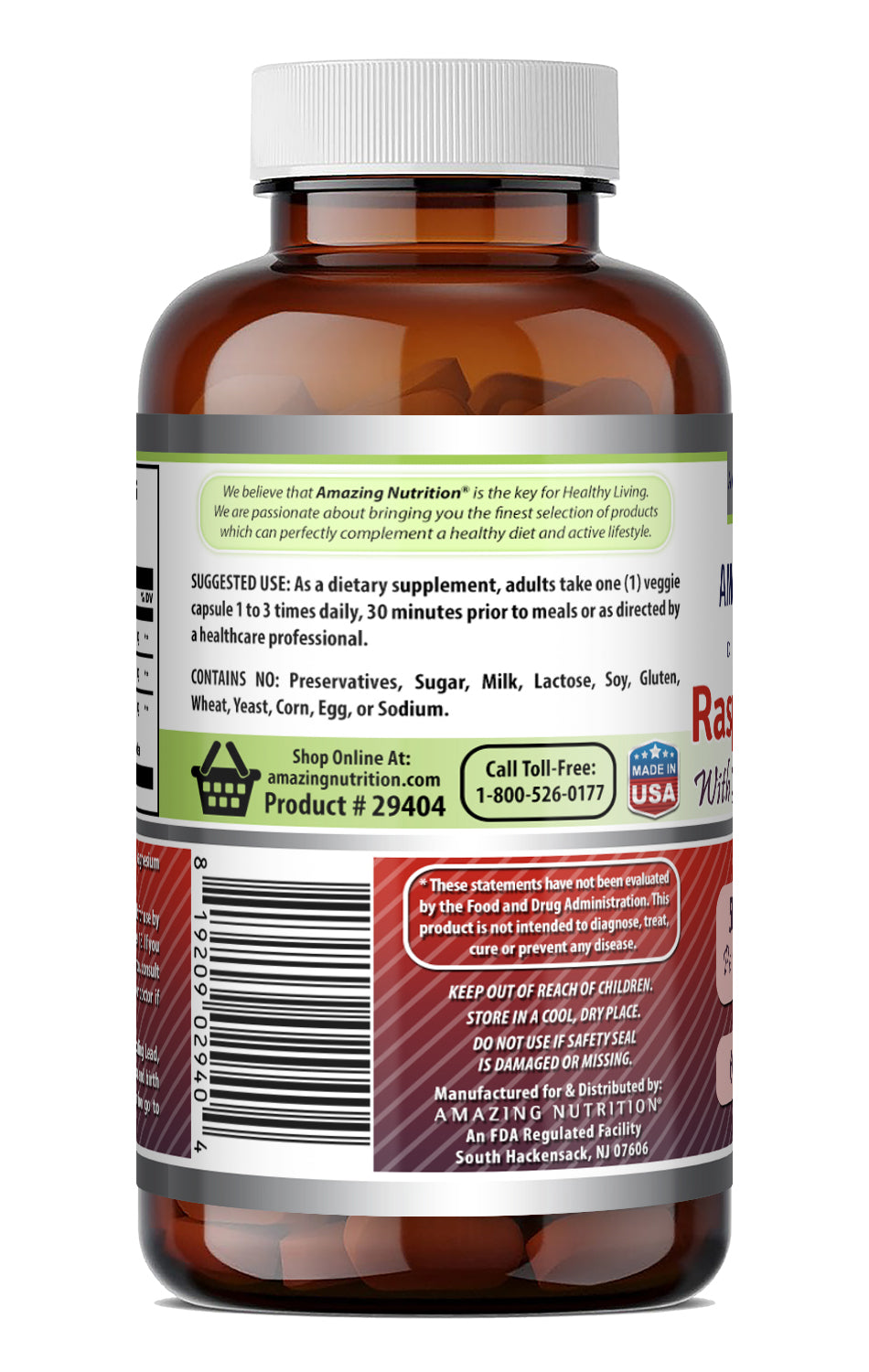 Amazing Formulas Raspberry Ketone with Green Tea & Multi-Berry 500 Mg | 60 Veggie Capsules