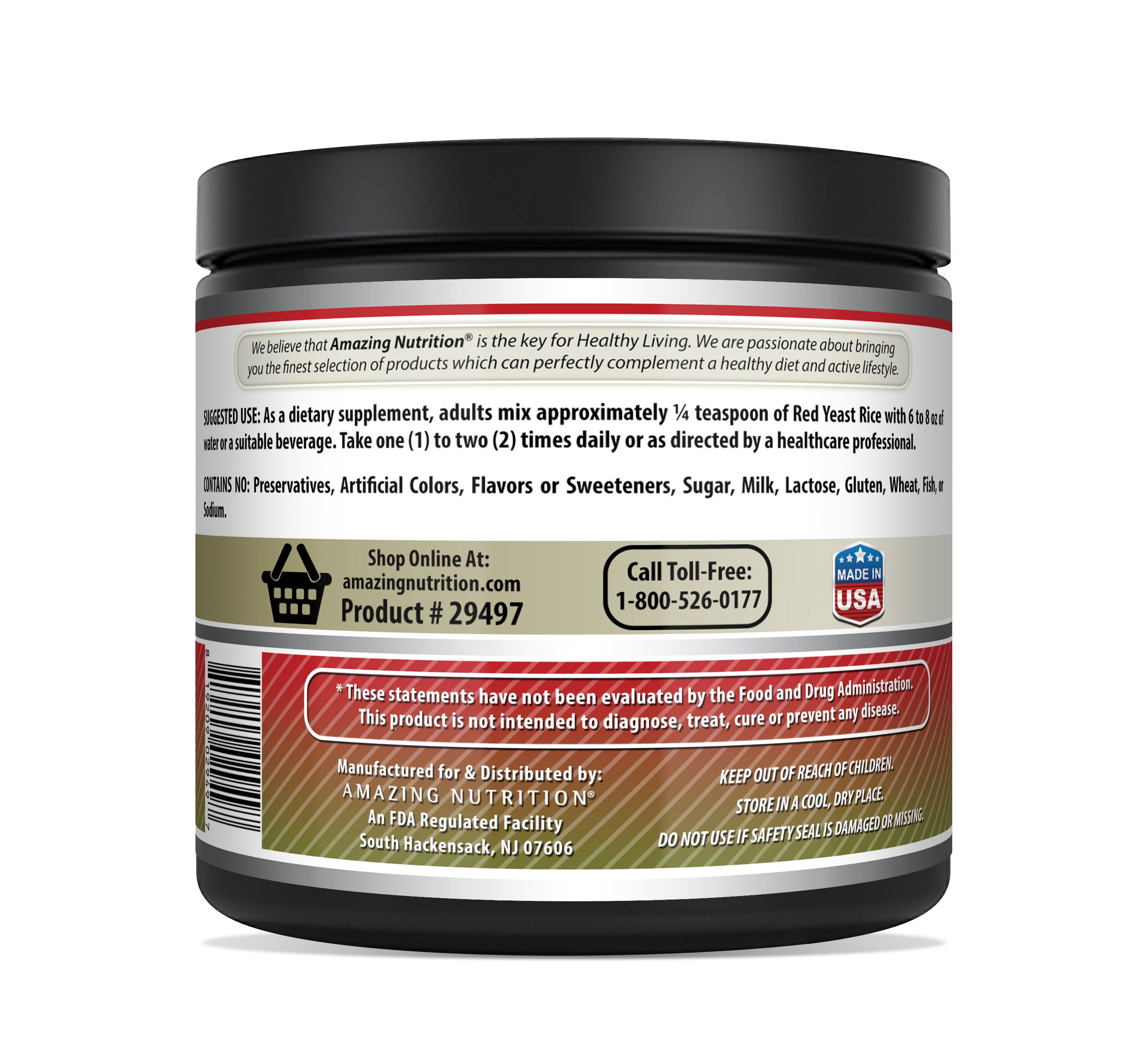 Amazing Formulas Red Yeast Rice Unflavored Powder | 600 Mg (756 Servings) |  1 LB (454 Grams)