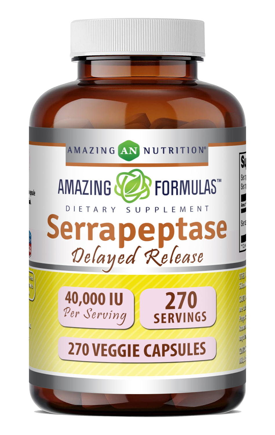 Amazing Formulas Serrapeptase Delayed Release 40000 IU | 270 Veggie Capsules