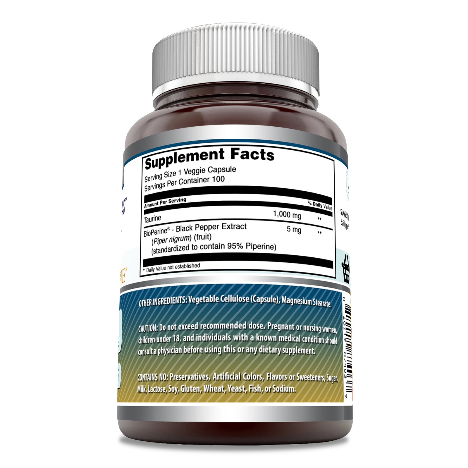 Amazing Formulas Taurine with Bioperine | 1000 Mg | 100 Veggie Capsules