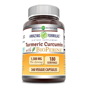 Amazing Formulas Turmeric Curcumin with BioPerine | 1500 Mg Per Serving | 360 Veggie Capsules