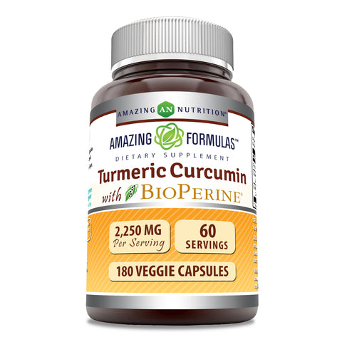 Image of Amazing Formulas Turmeric Curcumin BioPerine  | 2250 Mg Per Serving | 180 Veggie Capsules