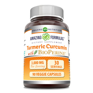 Amazing Formulas Turmeric Curcumin with Bioperine | 3000 Mg Per Serving | 90 Veggie Capsules