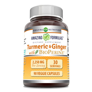 Amazing Formulas Turmeric & Ginger With BioPerine | 2250 Mg Per Serving | 90 Veggie Capsules