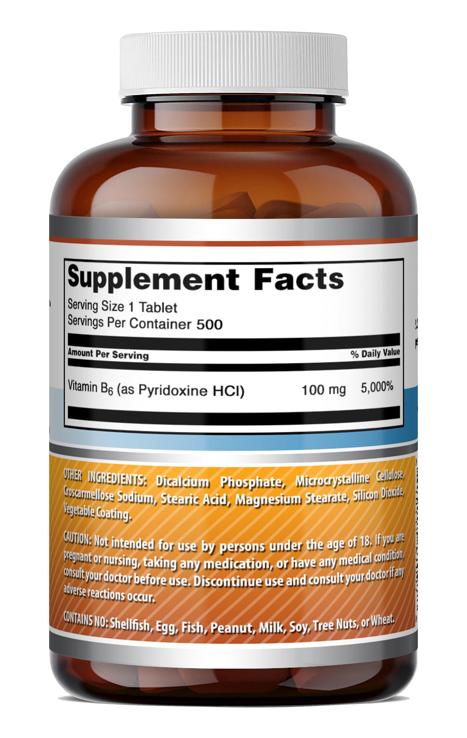 Amazing Formulas Vitamin B6 (as Pyridoxine HCl) 100 Mg | 500 Tablets