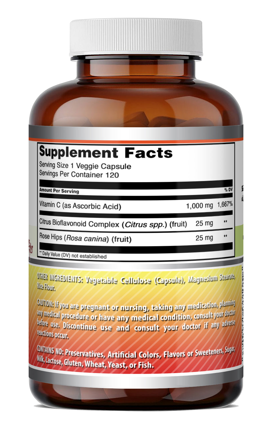Amazing Formulas Vitamin C with Citrus Bioflavonoids & Rose Hips 1000 Mg | 120 Veggie Capsules