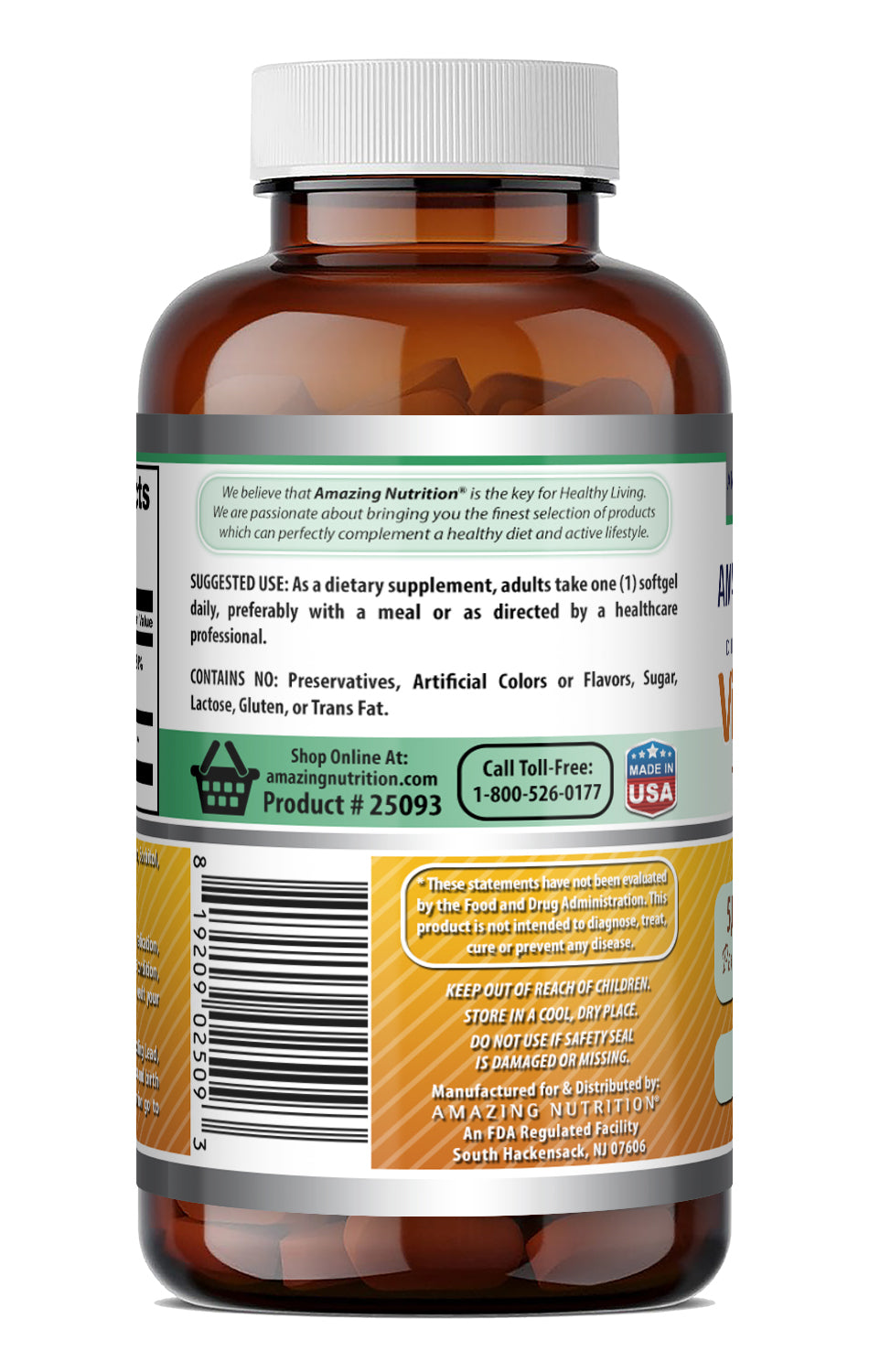 Amazing Formulas Vitamin D3 in Virgin Coconut Oil 5000 IU | 180 Softgels