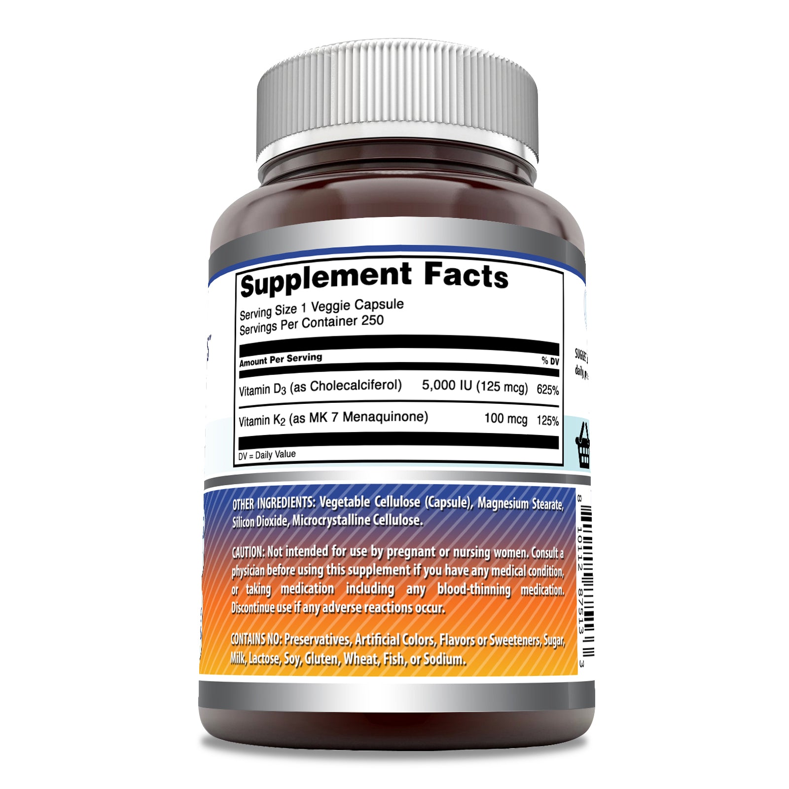 Amazing Formulas Vitamin D3 5000 IU + Vitamin K2 100 MCG | 250 Veggie Capsules